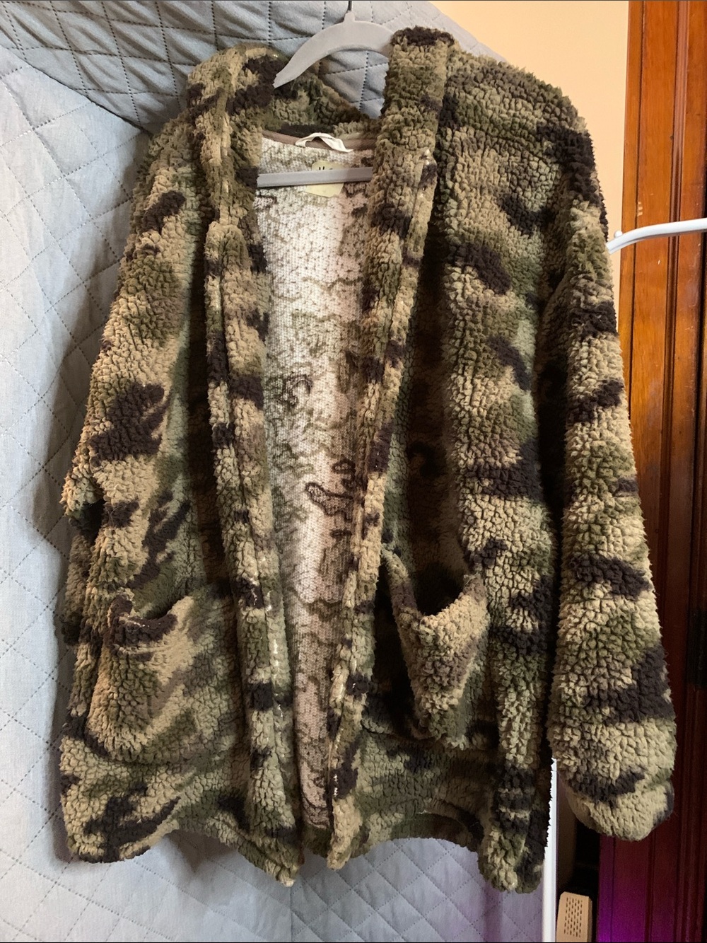 Aeropostale Olive & Dark Brown Camo Teddy Sherpa Jacket
